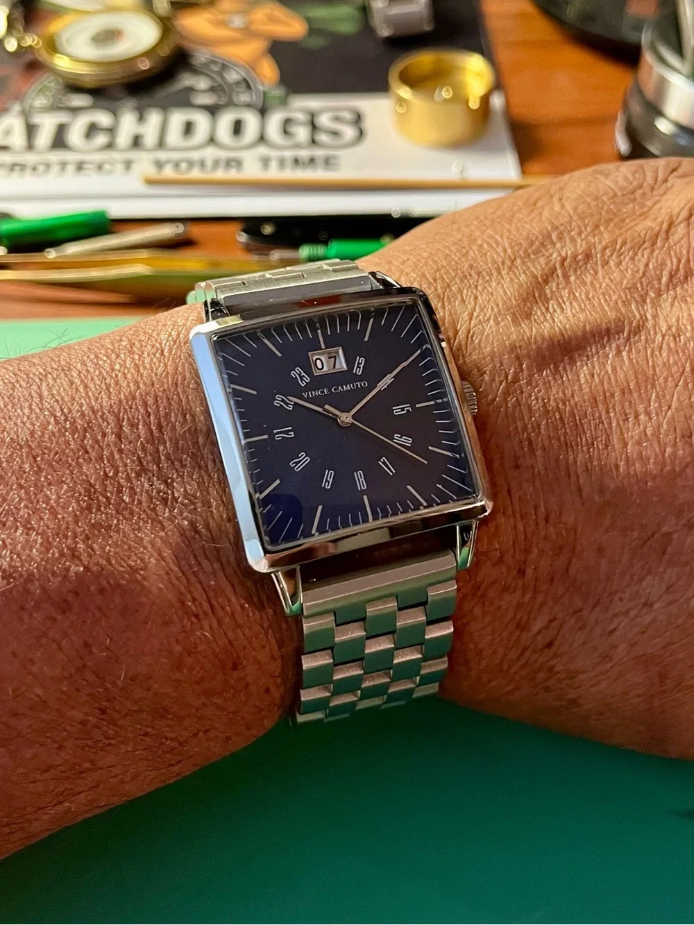 Vince Camuto Square Blue Dial Stainless Steel Bracelet Watch